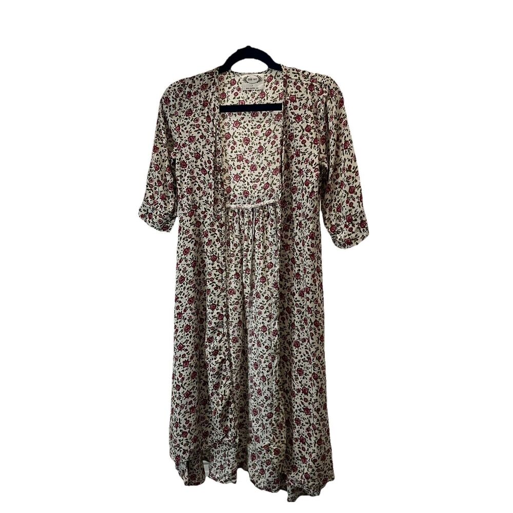 Joyfolie Mia Joy Cream Wine Green Floral Open Front Kimono Top Girls Youth Sz 5